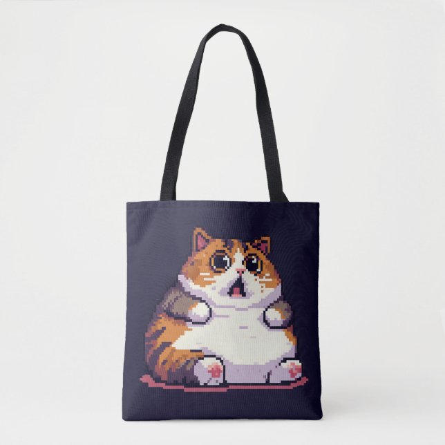 Tote Bag Mème de chat gras orange choqué pixel art (Devant)