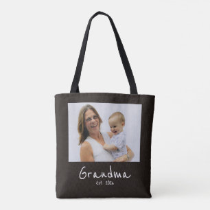 Tote Bag Mémé établie Photo écriture blanche