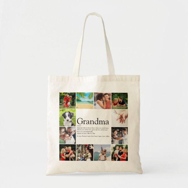Tote Bag Mémé, Grand-mère Définition 12 Photo Collage (Devant)