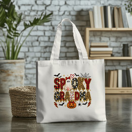 Tote Bag Mémé Halloween effrayante | Imprimé léopard mixte