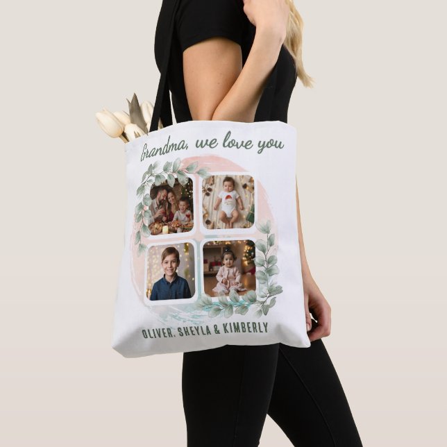 Tote Bag Mémé nous t'aimons 6 Collage de photos Eucalyptus (De près)