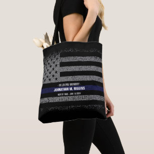Tote Bag Mémoire amoureuse Police Mince Ligne bleue Drapea