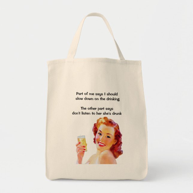 Tote Bag Ménagère Rétro avec Citation Drôle d'Ivrogne de Co (Devant)