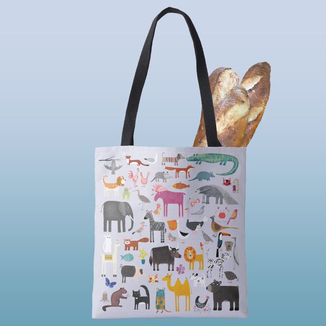 Tote Bag Ménagerie animale amusante (Animal menagerie safari wildlife pet zoo and farm animal pattern tote bag)