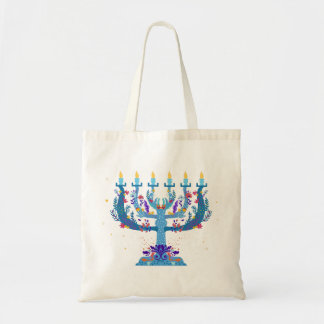 Tote Bag menorah à fleurs hanoukka