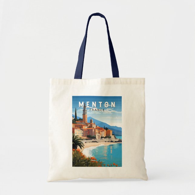 Tote Bag Menton France Travel Art Vintage (Devant)