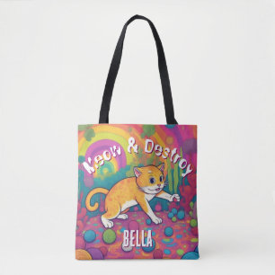 Tote Bag Meow & Destroy Personnalisé Drôle de Chat 