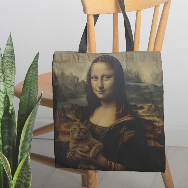 Tote Bag Meow Lisa (This masterpiece of a tote bag features the best known work of art in the world with a twist.)