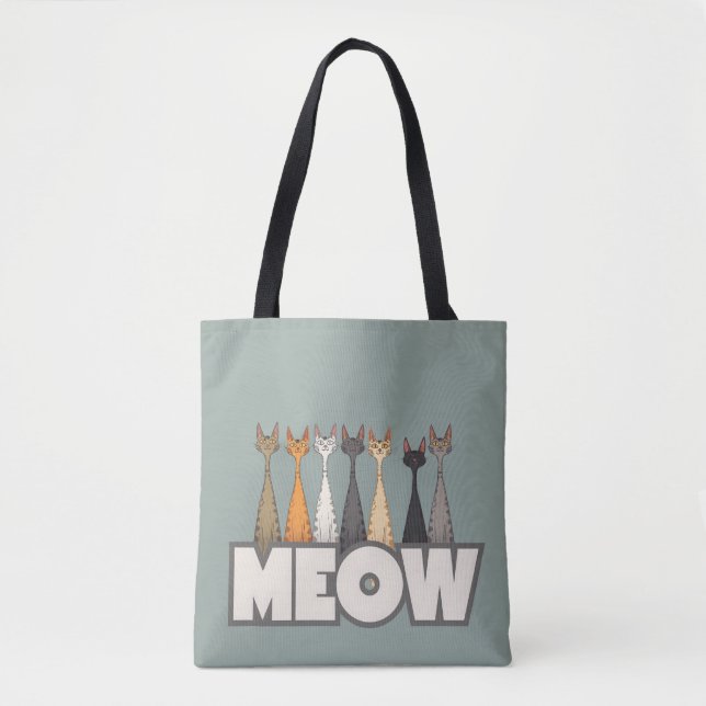 Tote Bag Meow Peeking Cats Funny Sage Green Cat Lover Print (Devant)