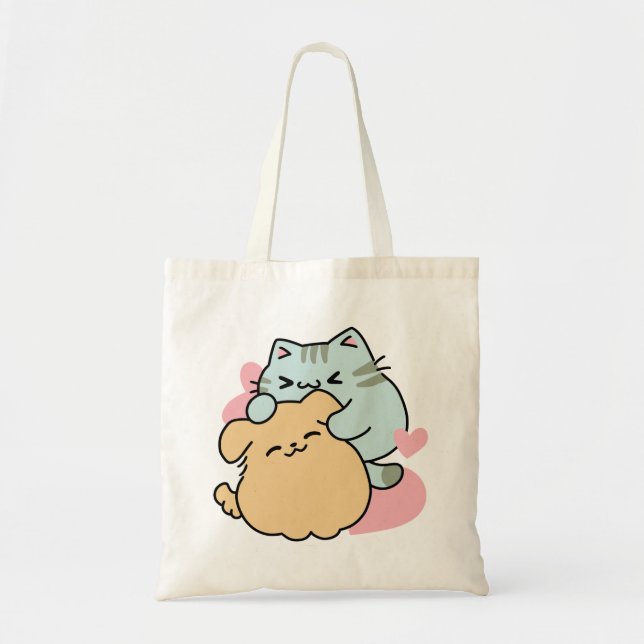 Tote Bag Meow & Woof Perfect Together - Cute Cat and Dog (Devant)