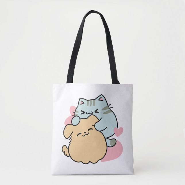 Tote Bag Meow & Woof Perfect Together - Cute Cat and Dog (Devant)
