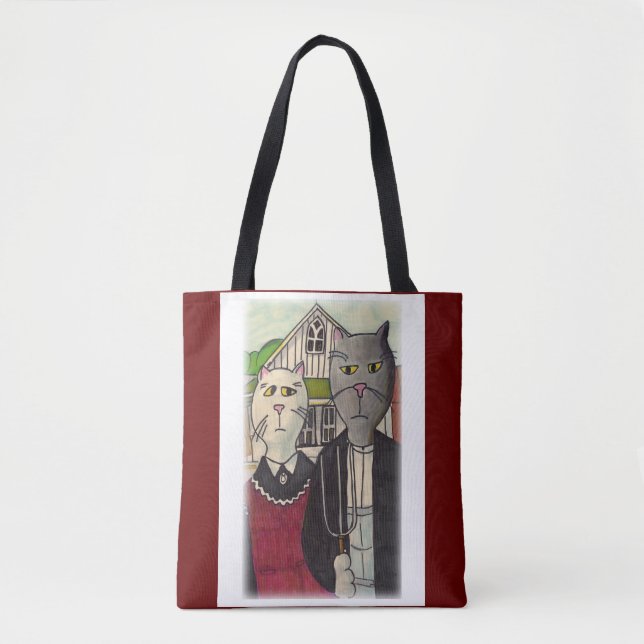 Tote Bag Meowican Gothique Rural Cartoon Classique Chat Art (Devant)