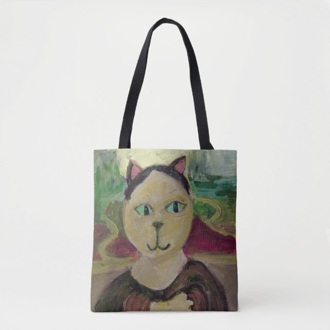 Tote Bag Meowna Mona Lisa Plaisante Classique Peinture Chat (Devant)