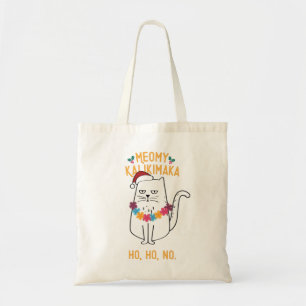 Tote Bag Meowy Kalikimaka Funny Chat Santa Hat Noël