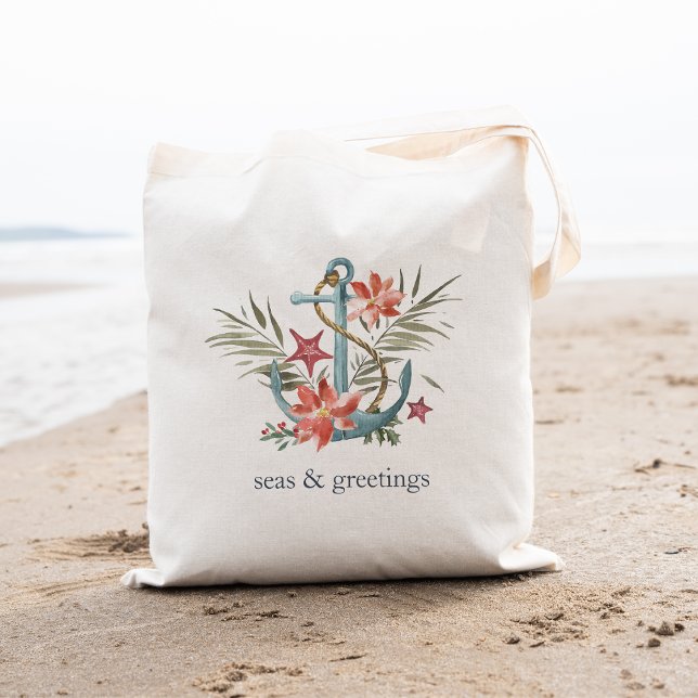 Tote Bag Mer et salutations | Ancre de Noël nautique (Créateur téléchargé)