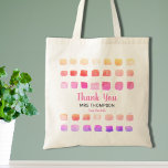 Tote Bag Merci d'aquarelle personnalisé enseignant rose<br><div class="desc">Dites Merci à votre professeur avec ce sac fourre-tout qui est décoré d'une aquarelle motif dans les tons roses. Facile à personnaliser. Pour modifier davantage, utilisez l'outil de conception pour modifier la police, la taille de police ou la couleur. Parce que nous créons notre oeuvre, vous ne trouverez pas cette...</div>