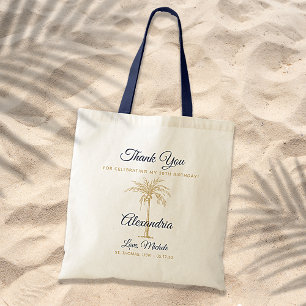 Tote Bag Merci pour votre anniversaire Palmier Or Tropical
