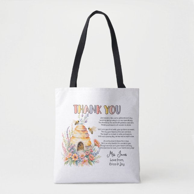 Tote Bag merci professeur Appréciation poème d'abeille miel (Devant)