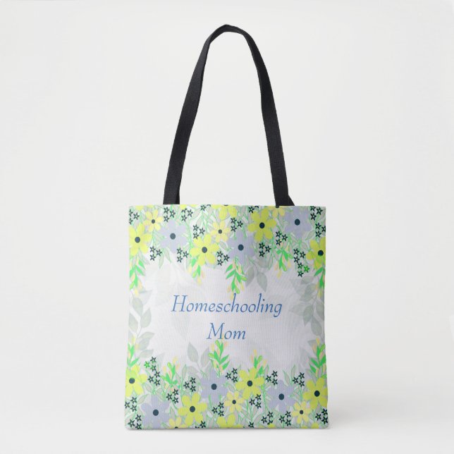 Tote Bag Mère à l'école Mère Jaune et Vert Fleur Imprimer (Devant)