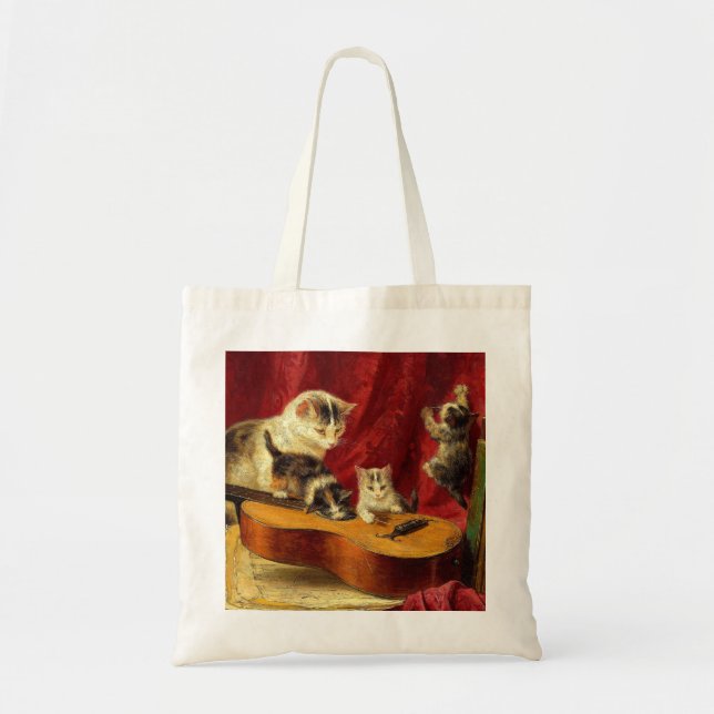 Tote Bag Mère Chat et chatons Jouer avec la guitare (Devant)