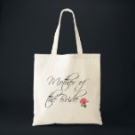 Tote Bag Mère de la calligraphie de mariée et Rose<br><div class="desc">Un design calligraphique fluide pour la Mère de l'Épouse et agrémenté d'une rose rose. Cet article est un grand choix comme sac de faveur pour la fête de mariage pendant les événements et les activités autour du mariage.</div>