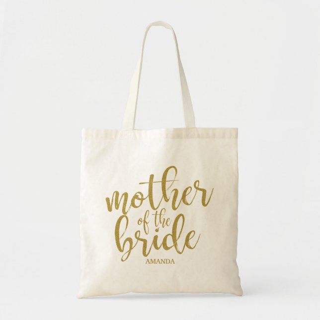 Tote Bag Mère de la mariée Calligraphie moderne paillettes (Devant)