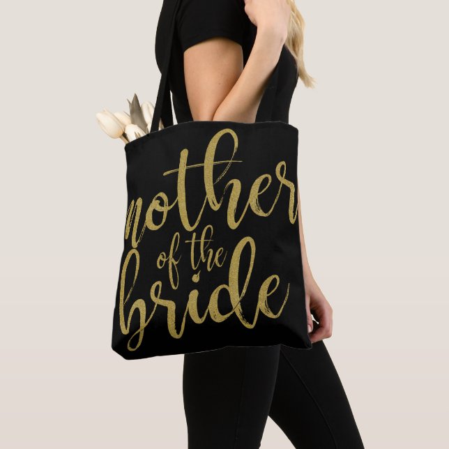 Tote Bag Mère de la mariée Calligraphie Pailletée Or (De près)