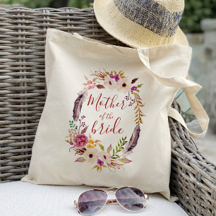Tote Bag Mère de la mariée Couronne de fleurs aquarelle Boh