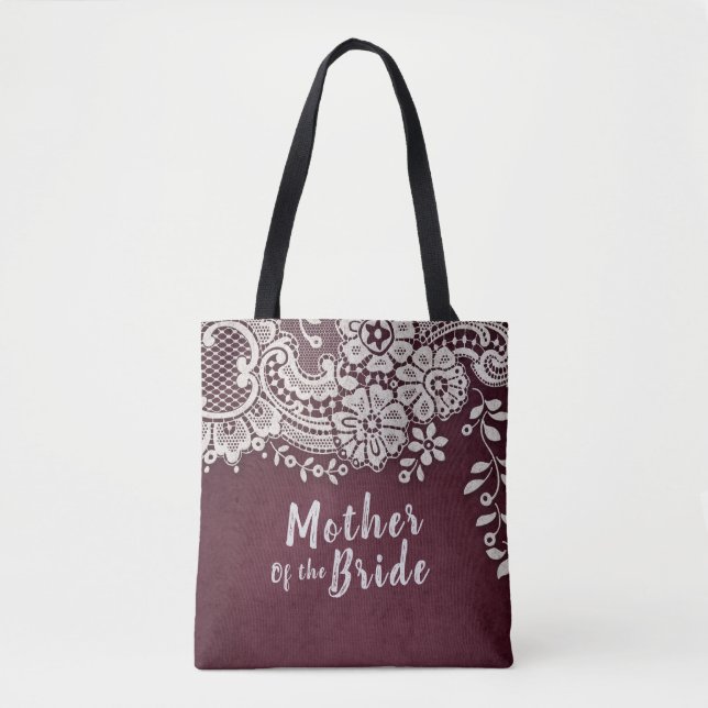 Tote Bag Mère de la mariée en dentelle bordeaux personnalis (Devant)