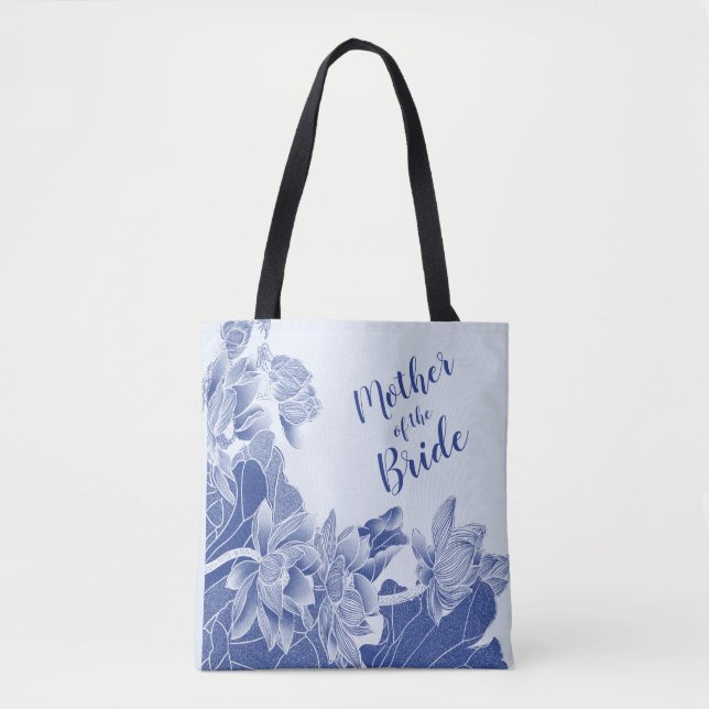 Tote Bag Mère de la mariée Exotic Blue Lotus Floral (Devant)