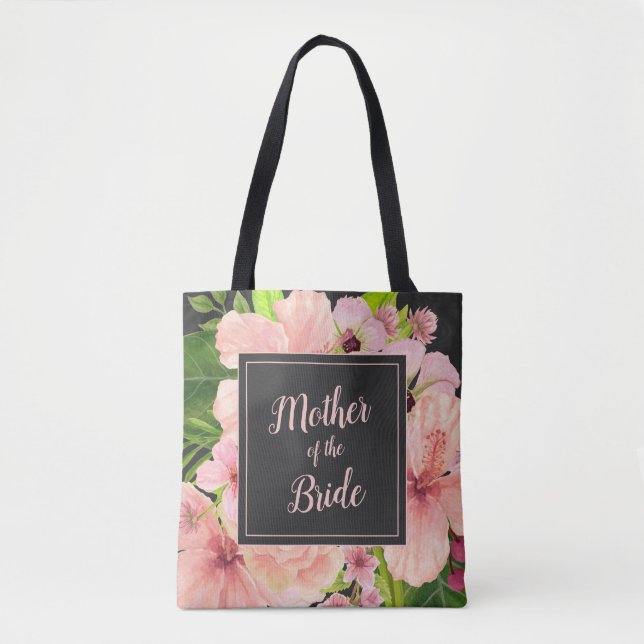 Tote Bag Mère de la mariée Floral rose tropical et pêche (Devant)