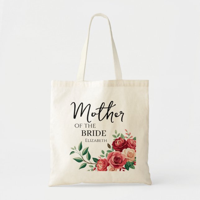 Tote Bag Mère de la mariée florale élégante avec nom (Devant)