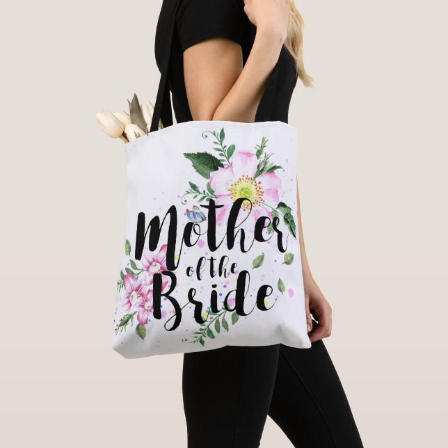 Tote Bag Mère de la mariée mariage aquarelle florale rose (De près)