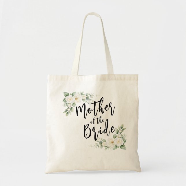 Tote Bag Mère de la mariée roses blanches personnalisable (Devant)