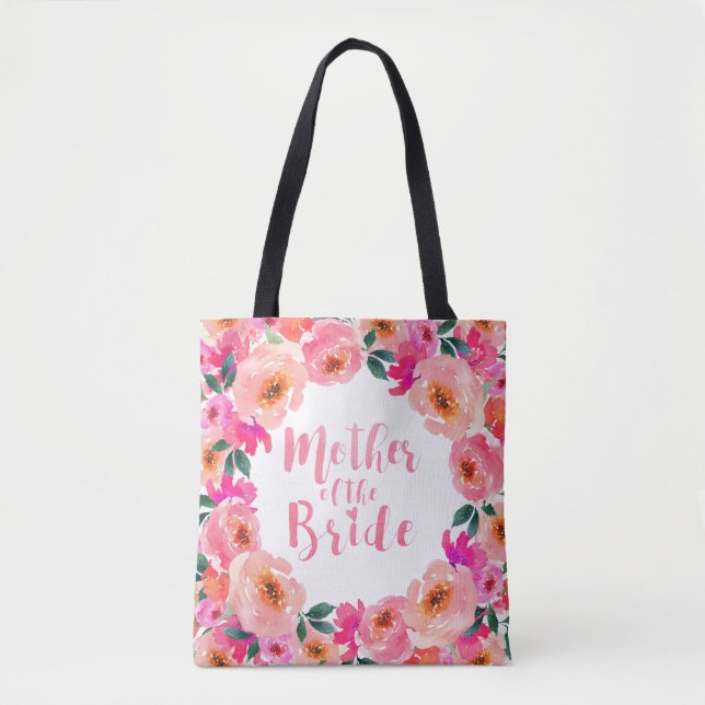 Tote Bag Mère de la mariée Rustique Rose Aquarelle Florale (Devant)