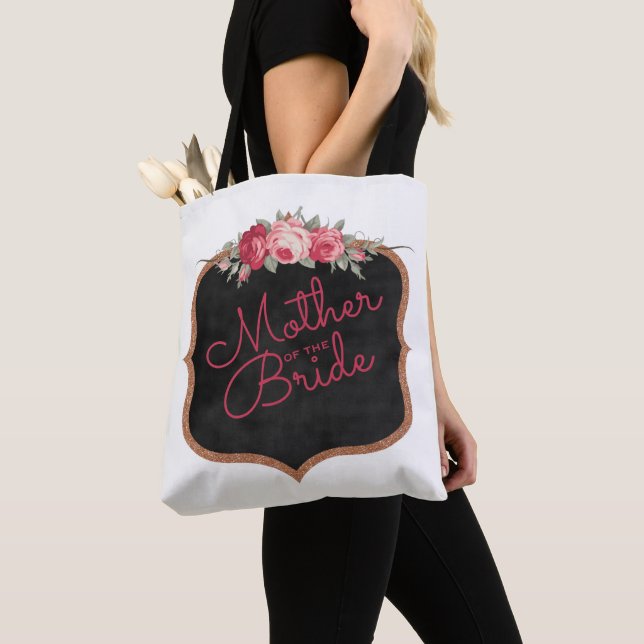 Tote Bag Mère de la mariée Script rose Mariage floral (De près)