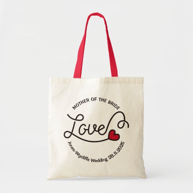 Tote Bag Mère de la typographie de coeur d'amour de mariage (Devant)