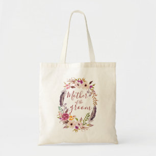 Tote Bag Mère du marié Couronne de fleurs aquarelle Boho