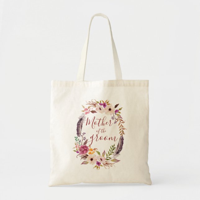 Tote Bag Mère du marié Couronne de fleurs aquarelle Boho (Devant)