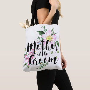 Tote Bag Mère du Marié Fleurs Aquarelle Rose Mariage