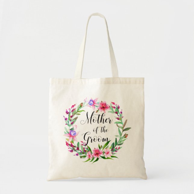 Tote Bag Mère du marié. Mariage tropical floral rose (Devant)