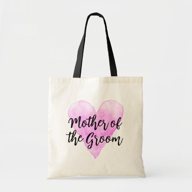 Tote Bag Mère du marié rose aquarelle coeur mariage (Devant)