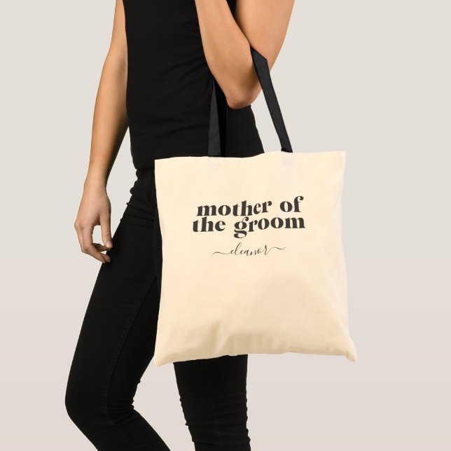 Tote Bag Mère du Marié Simple Moderne Personnalisé Noir (Devant (produit))
