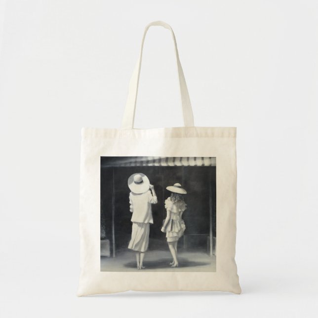 Tote Bag Mère et fille en dehors d'un restaurant (Devant)