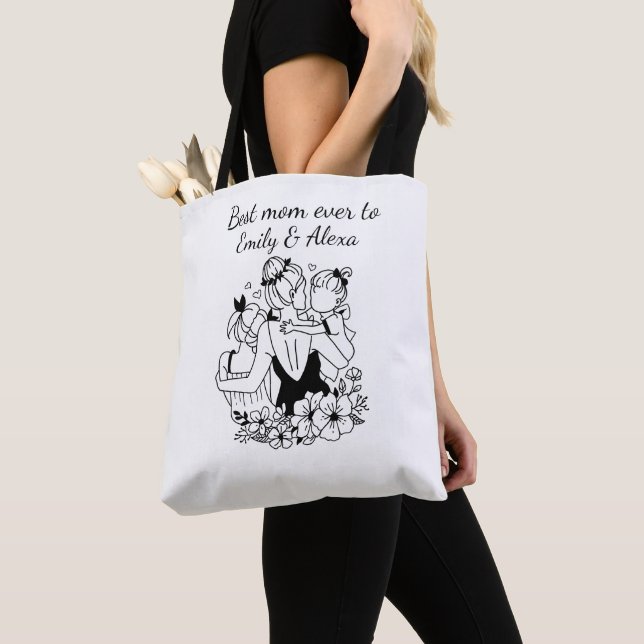 Tote Bag Mère Et Filles Line Art (De près)