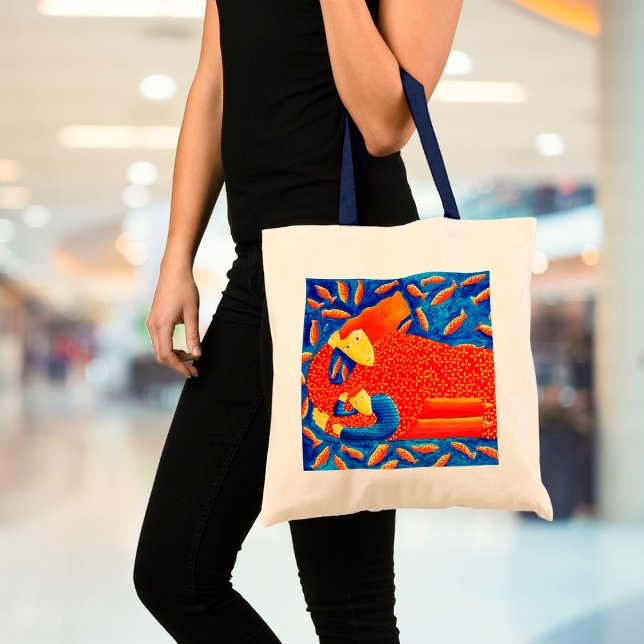 Tote Bag Mère et fils avec peinture moderne à l'aquarelle d (Créateur téléchargé)