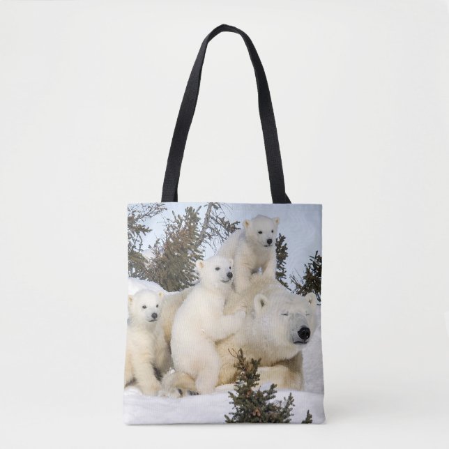 Tote Bag Mère et petits animaux d'ours blanc (Devant)