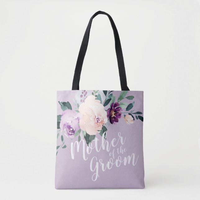 Tote Bag Mère fleurie violette personnalisée du marié (Devant)