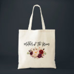 Tote Bag Mère florale de Bourgogne de manuscrit de brosse<br><div class="desc">Mère florale à la mode moderne de Bourgogne Marsala d'aquarelle de manuscrit de brosse du sac fourre-tout à marié</div>