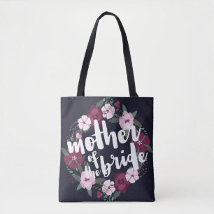Tote Bag Mère florale rose de bleu marine de guirlande de